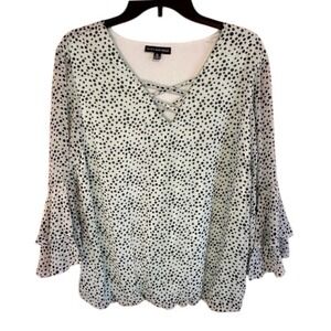 Sara Michelle Light Green Polka Dot‎ 3/4 Sleeve Women's Blouse Size XL